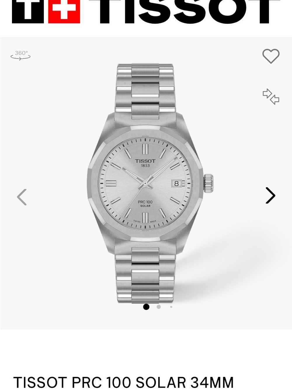 Tissot Silver Stainless Steel PRC 100 Solar Men's Watch